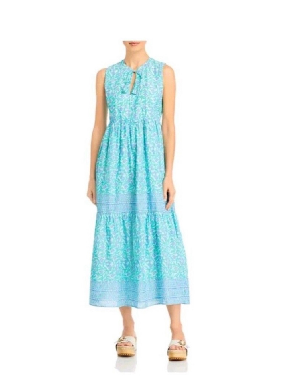 Vineyard Vines Aqua Floral Keyhole Maxi Dress